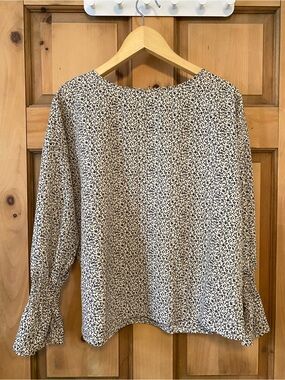 Uniqlo Cream Blouse with Black Floral Print